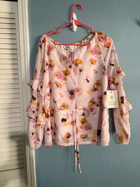 The Pioneer Woman Pink Floral Tie-Waist Peasant Blouse